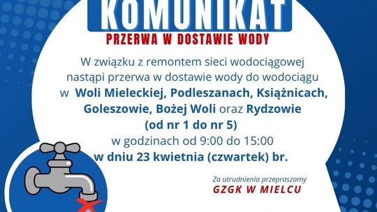 Przerwa w dostawie wody, sprawdź gdzie