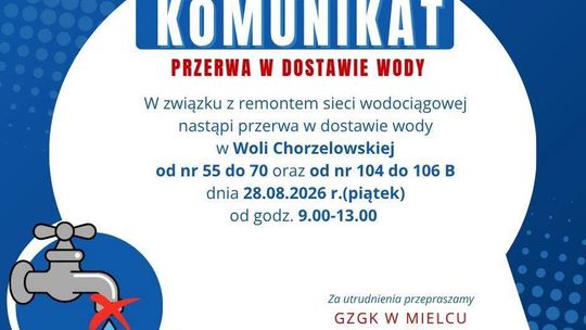 Przerwa w dostawie wody w Woli Chorzelowskiej