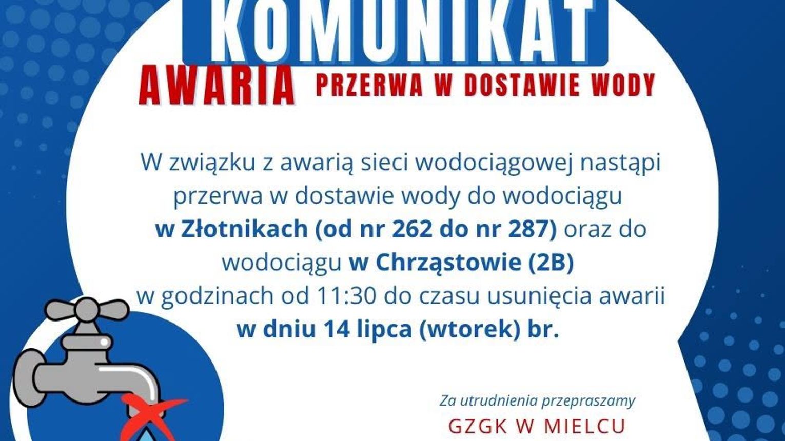 Awaria sieci wodociągowej od wtorku potrwa do środy