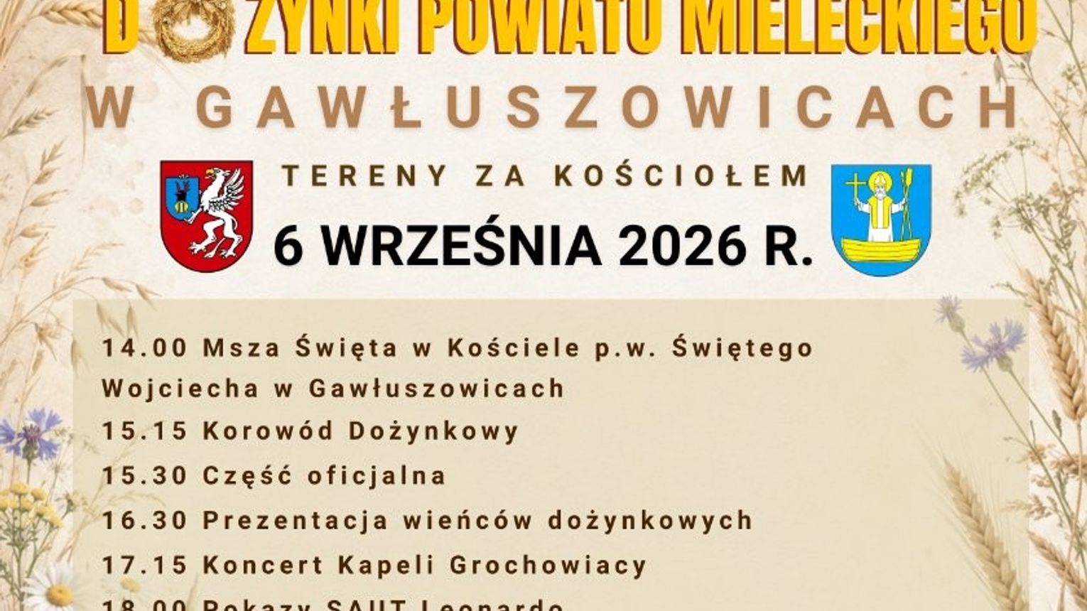 Dożynki Powiatu Mieleckiego 2026 już 6 września w Gawłuszowicach