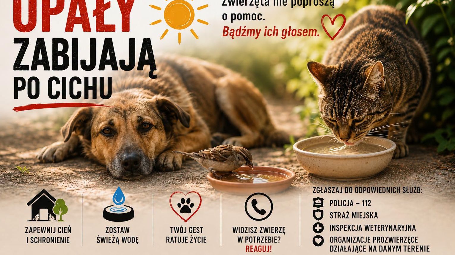 Upały sa trudne także dla zwierząt. Pamiętajmy o tym
