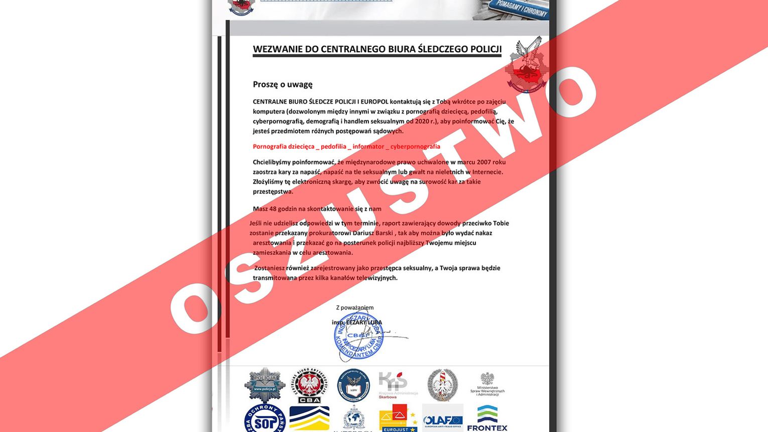 Uwaga! Pułapka- przestępcy podszywają się pod policjantów CBŚP