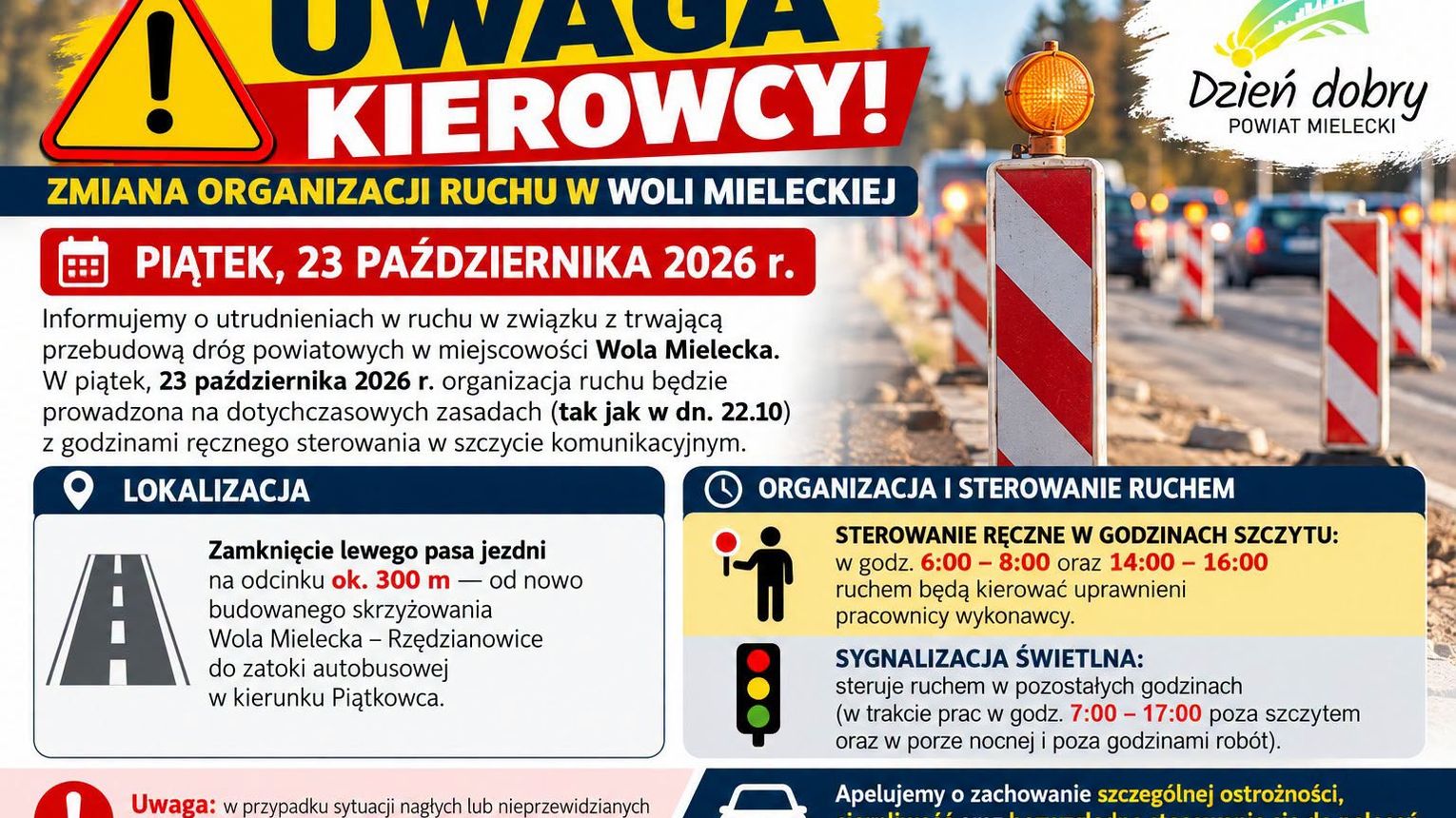 UWAGA! Zmiana organizacji ruchu w Woli Mieleckiej także w piątek