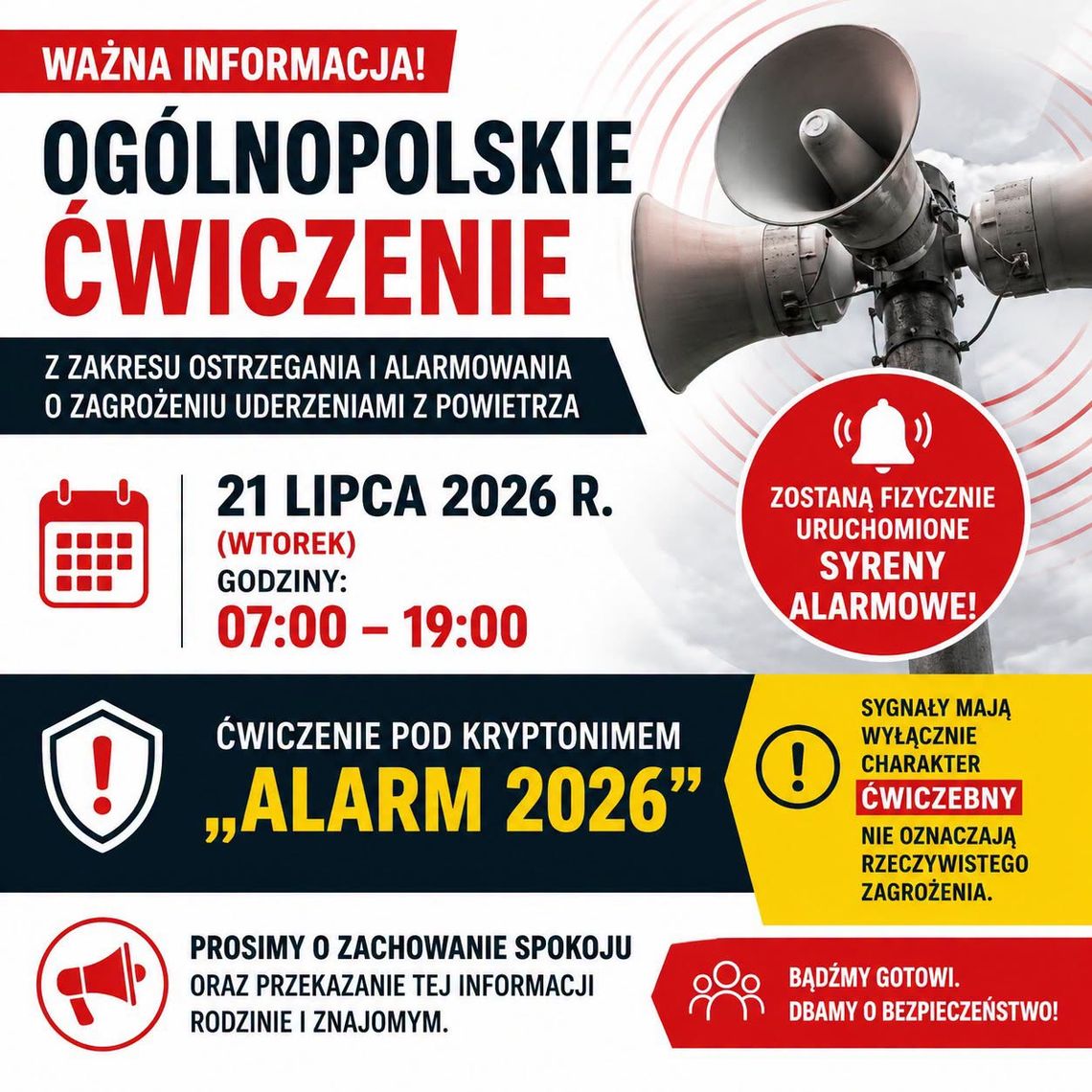 Alarmy i syreny to będą ogólnopolskie ćwiczenia Alarmy i syreny to będą ogólnopolskie ćwiczenia