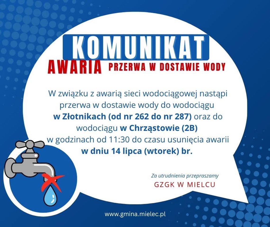 Awaria sieci wodociągowej od wtorku potrwa do środy Awaria sieci wodociągowej od wtorku potrwa do środy