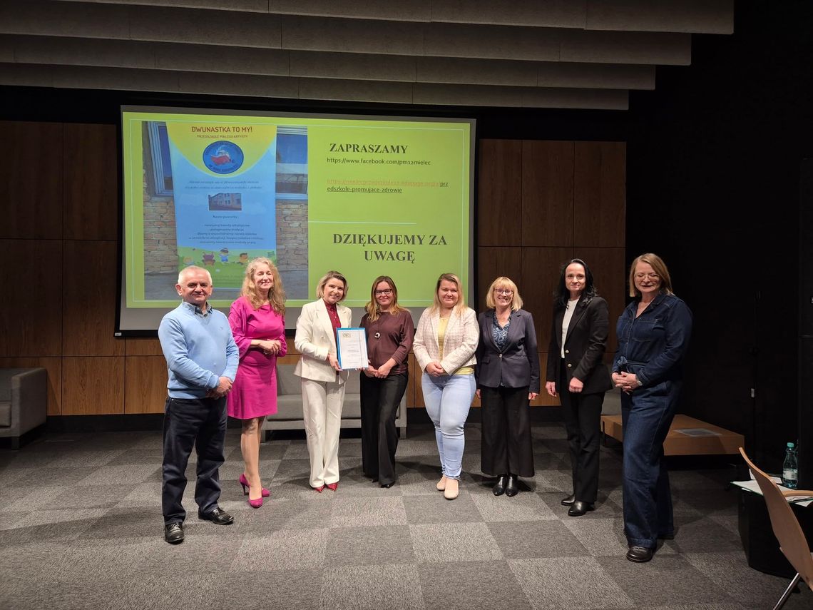 Certyfikat dla  Przedszkola Miejskiego nr 12 im. Marii Konopnickiej w Mielcu.