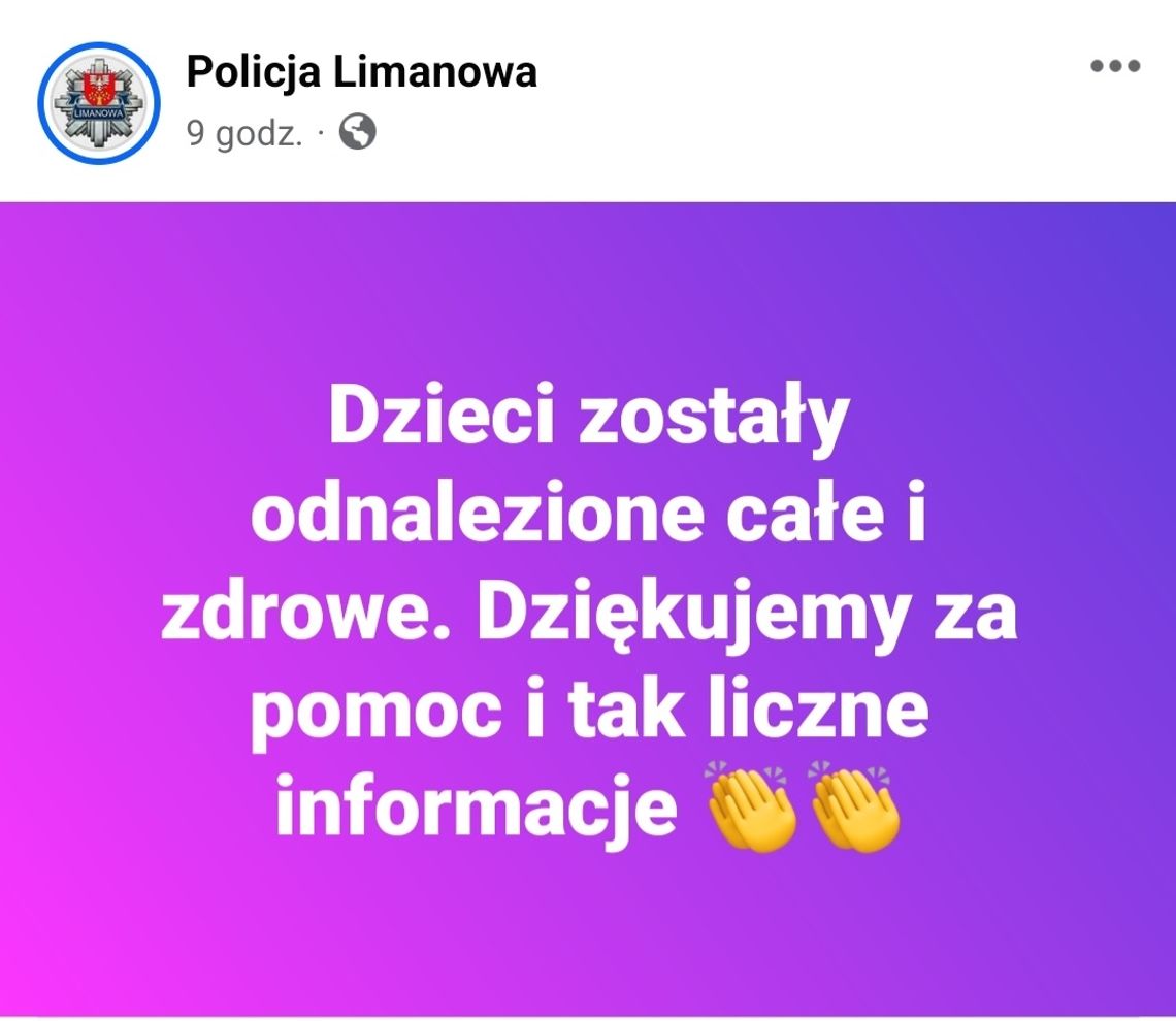 Limanowska policja poszukuje dwójki dzieci. Były pod opieką ojca!