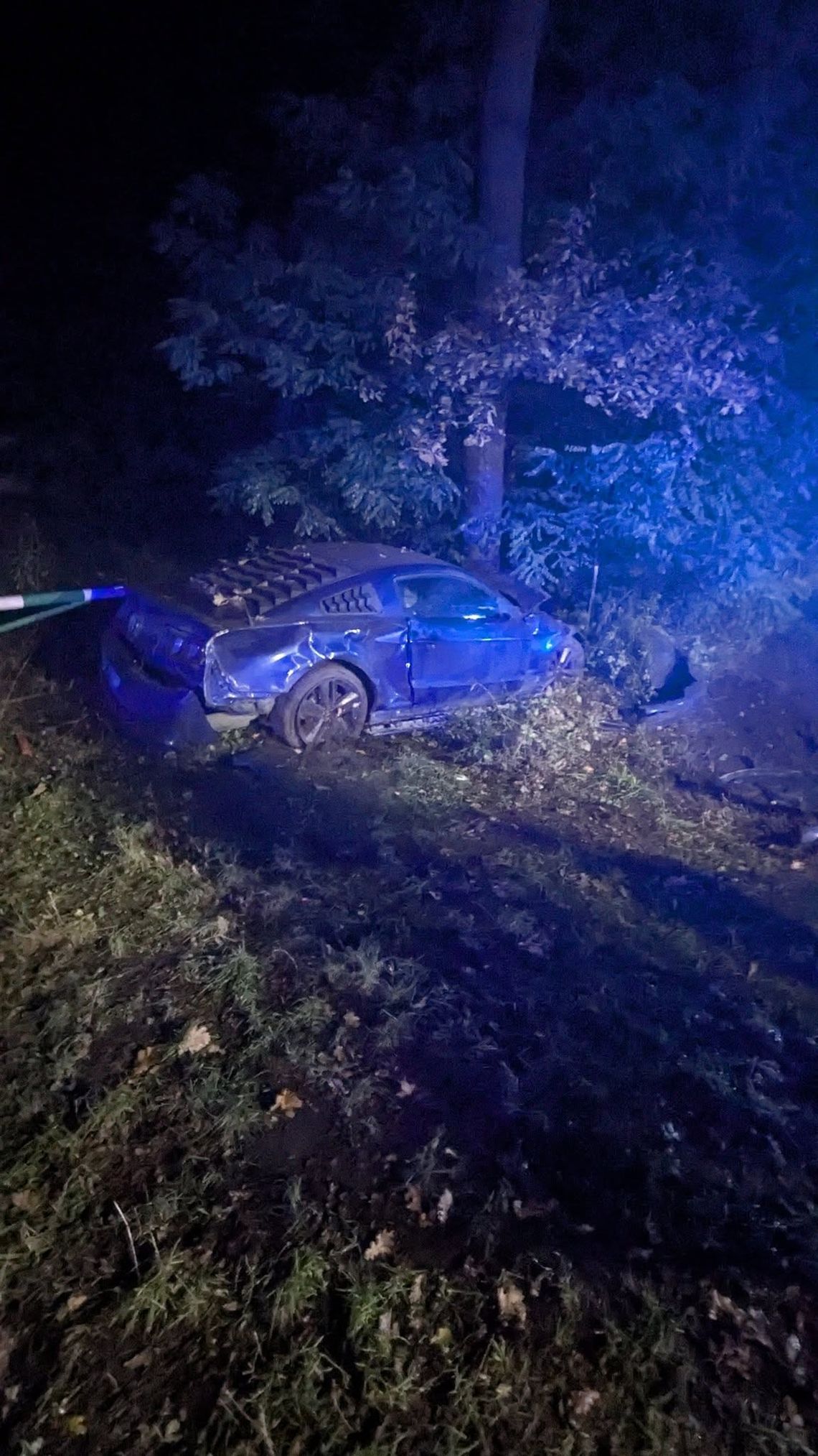 Mustang w rowie. Zdarzenie drogowe w Piątkowcu