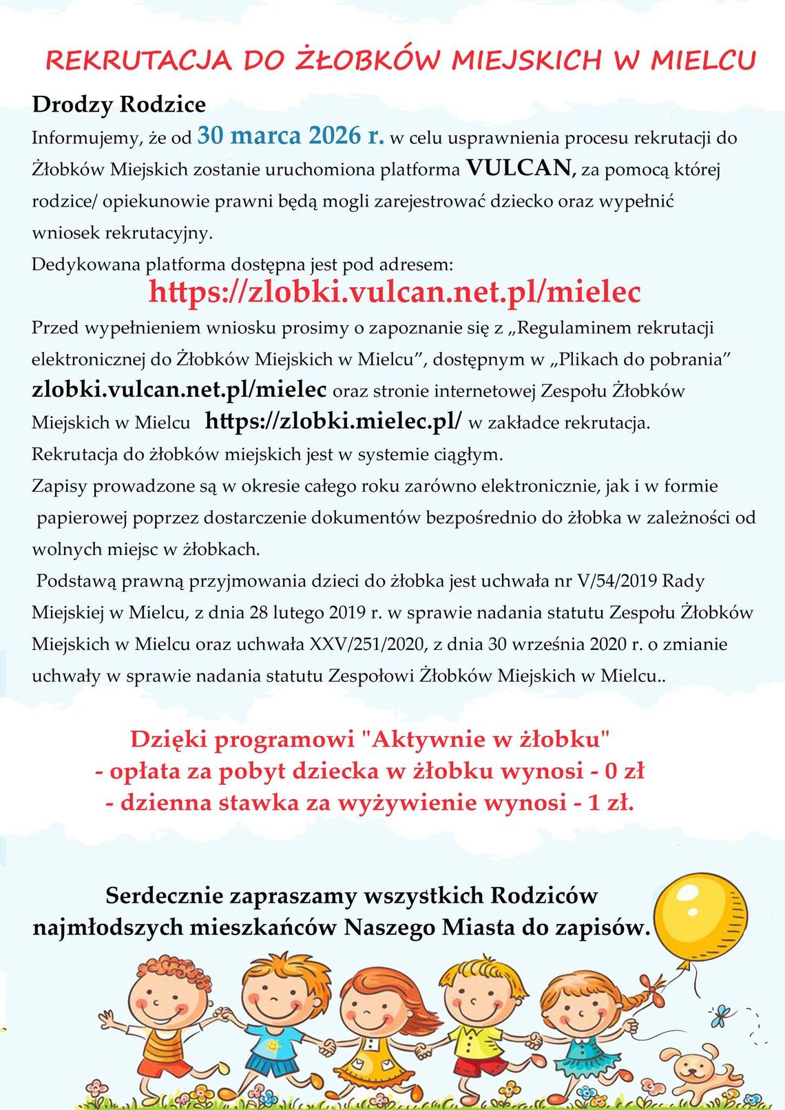 Rekrutacja do żłobków miejskich w Mielcu ruszyła