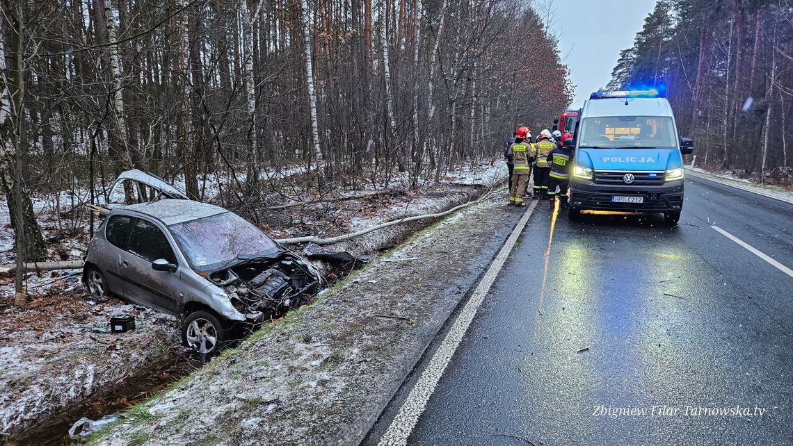 Samochód wypadł z drogi pomiędzy Lisią Górą a Mielcem. Poszkodowany w szpitalu