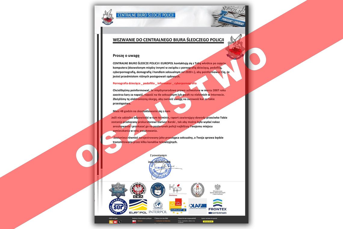 Uwaga! Pułapka- przestępcy podszywają się pod policjantów CBŚP