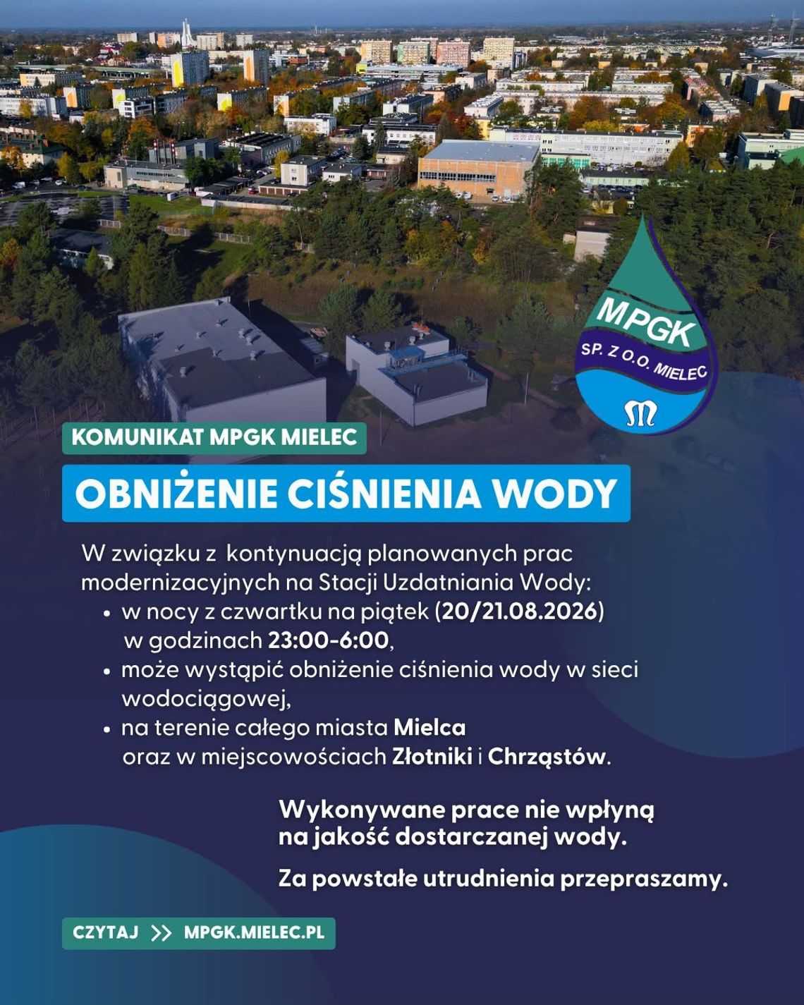 Ważny komunikat dla mieszkańców Mielca, Złotnik i Chrząstowa Ważny komunikat dla mieszkańców Mielca, Złotnik i Chrząstowa