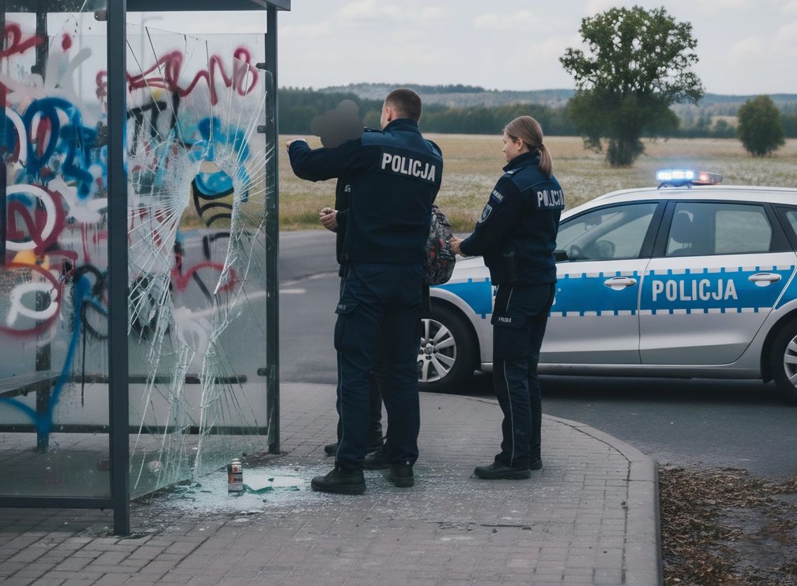 Zatrzymano sprawcę uszkodzenia wiaty przystankowej w Dobryninie. Zatrzymano sprawcę uszkodzenia wiaty przystankowej w Dobryninie.