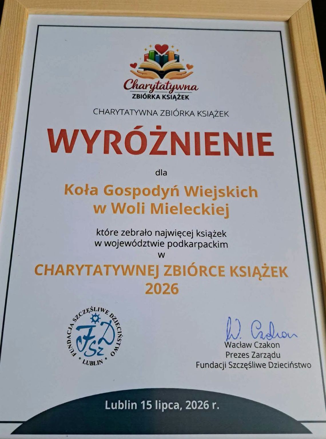 Zwycięstwo w Charytatywnej Zbiórce Książek 2026 dla KGW z powiatu mieleckiego Zwycięstwo w Charytatywnej Zbiórce Książek 2026 dla KGW z powiatu mieleckiego