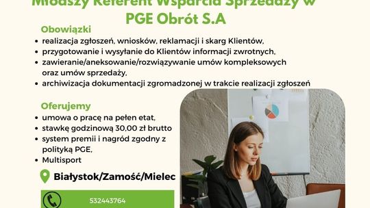 Młodszy Referent Wsparcia Sprzedaży w PGE Obrót S.A.