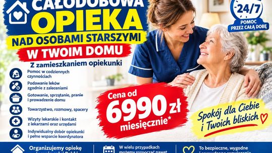 Opiekunka z zamieszkaniem do starszego rodzica - od 6990 zł miesięcznie