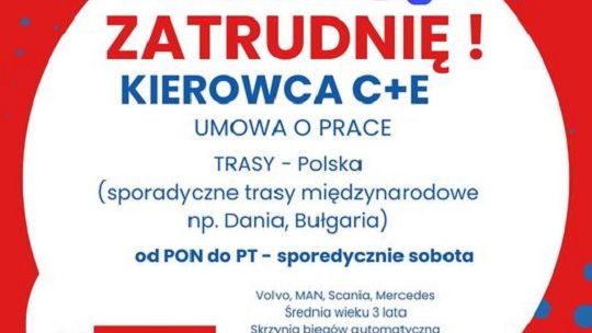 Zatrudnię kierowcę C+E