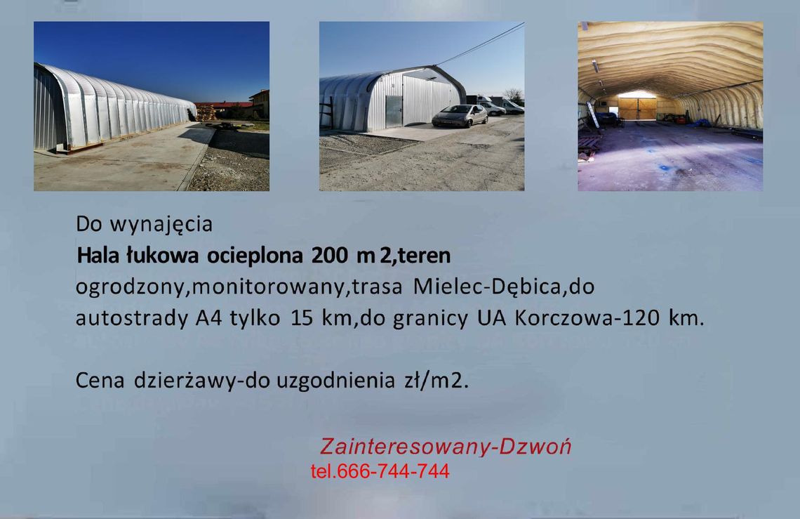 WYNAJMĘ HALĘ MAGAZYNOWĄ 200M2
