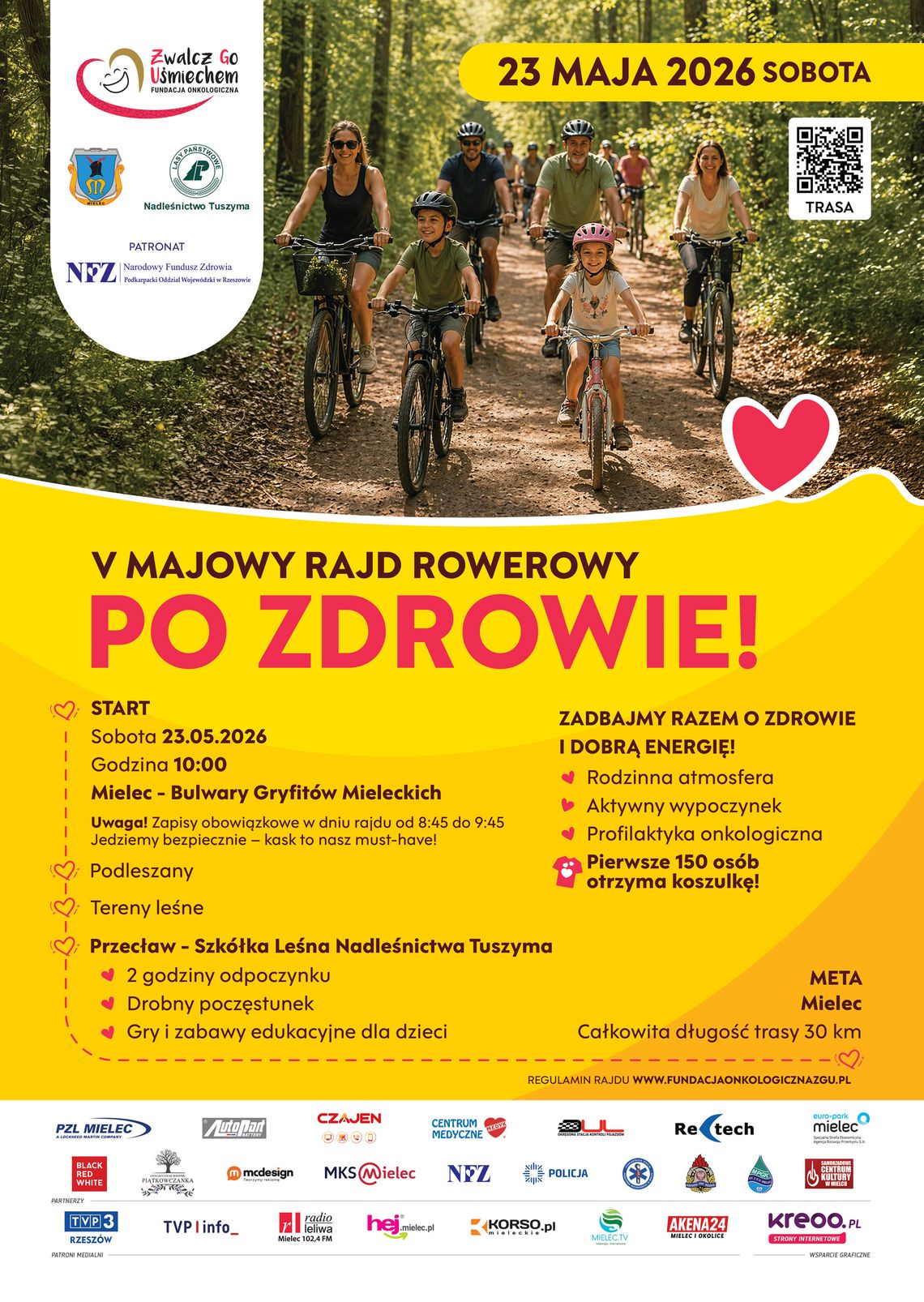 Fundacja Onkologiczna „Zwalcz Go Uśmiechem” serdecznie zaprasza na V Majowy Rajd Rowerowy po Zdrowie! już 23 maja w Mielcu