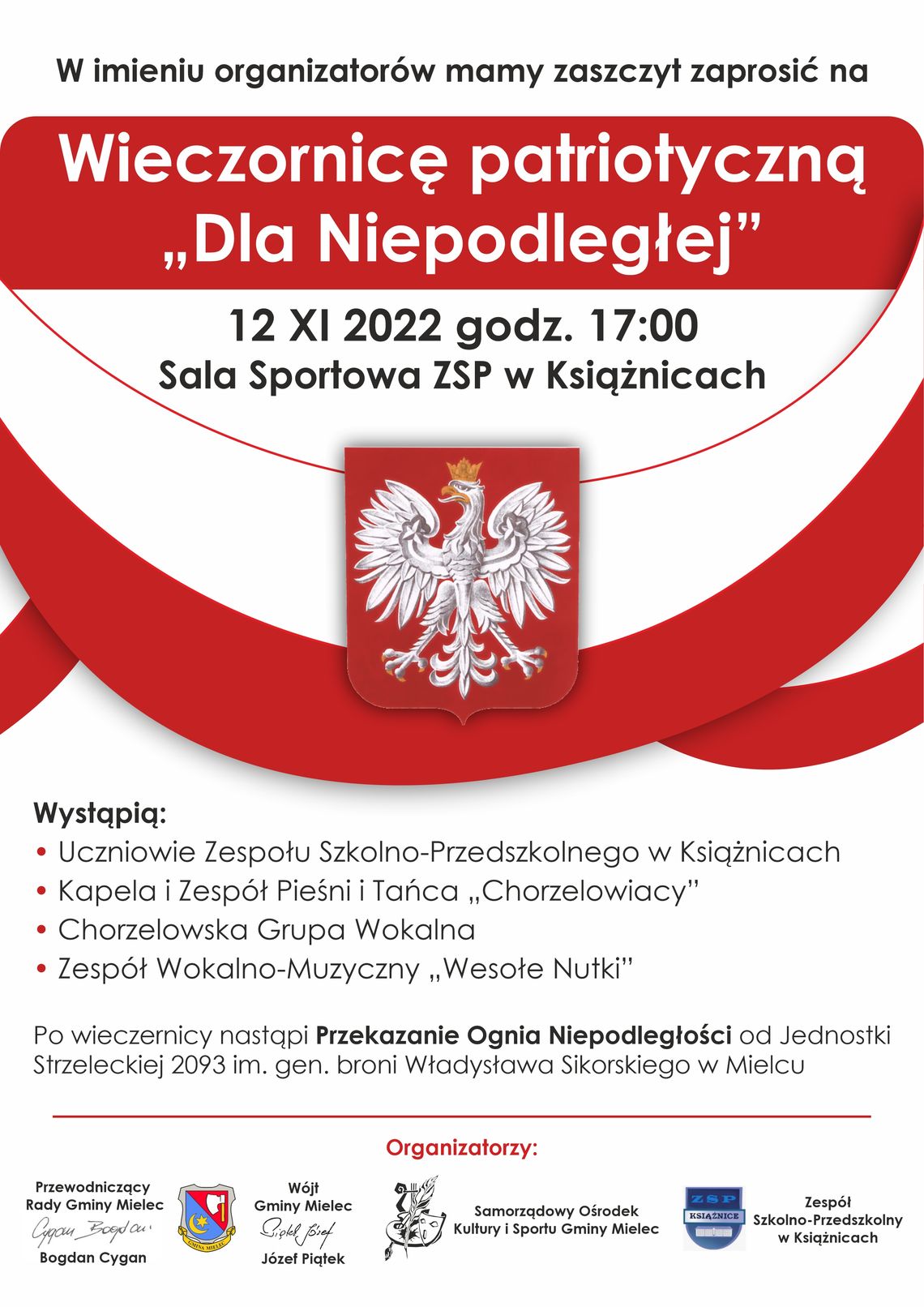 Zapraszamy na Wieczornicę Patriotyczną Zapraszamy na Wieczornicę Patriotyczną