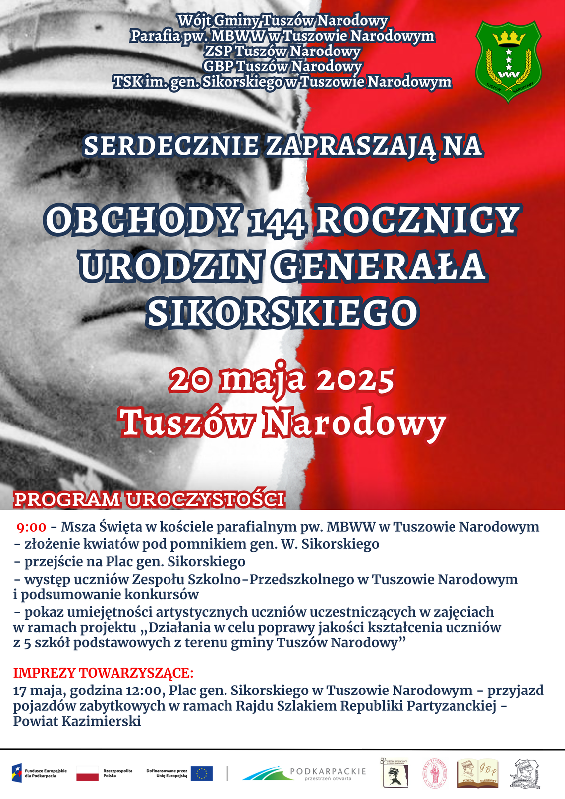 Zaproszenie na obchody 144 rocznicy urodzin gen. Sikorskiego